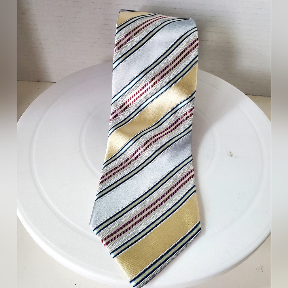 Ermenegildo Zegna Blue & Yellow Striped Silk Blend Tie